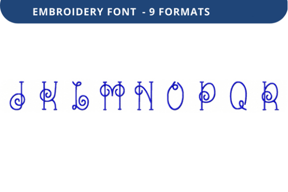 Elegant Vine Nouveau Font J to R for Embroidery